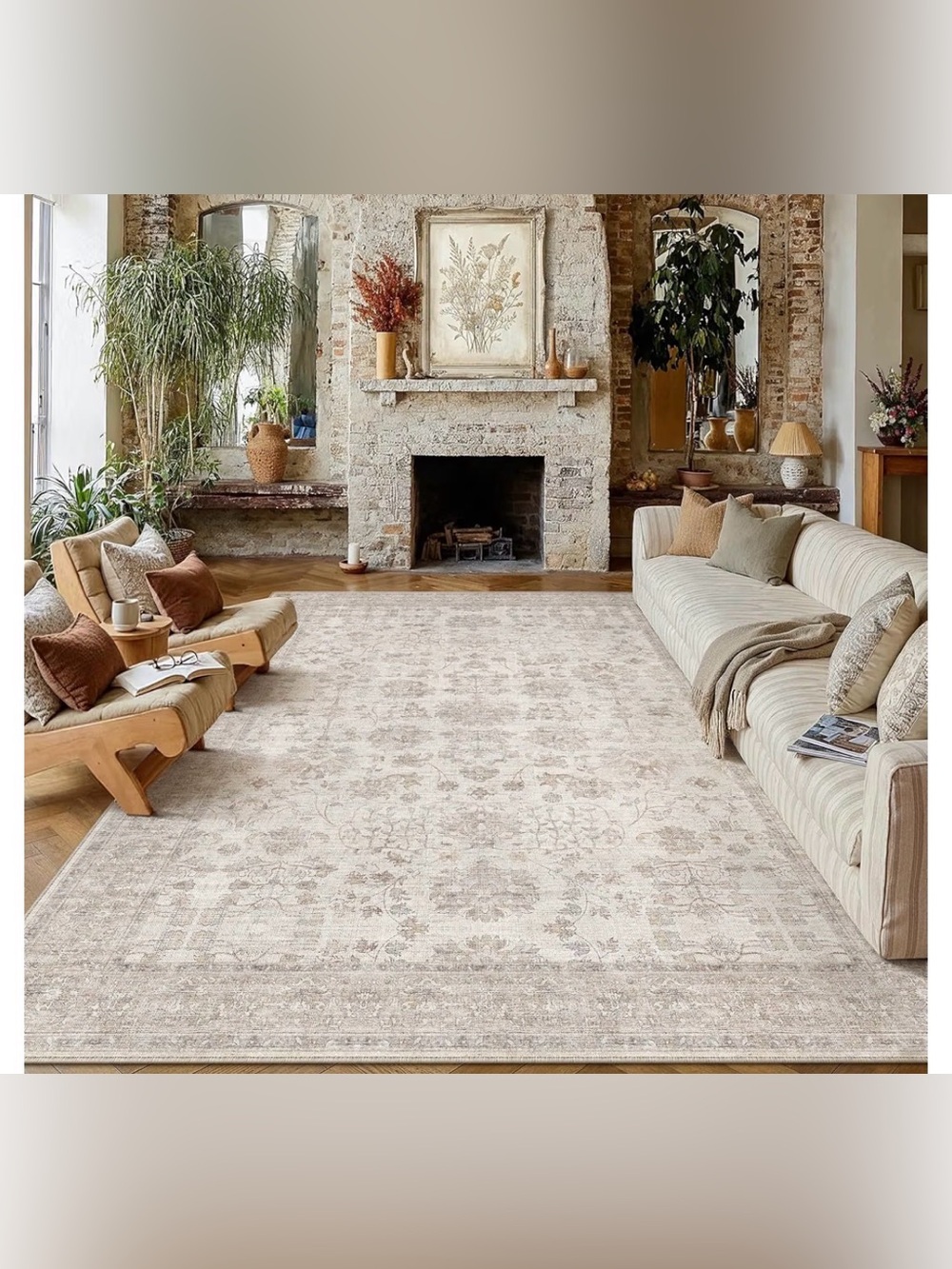 8x10 Washable Beige Rug for Living Room